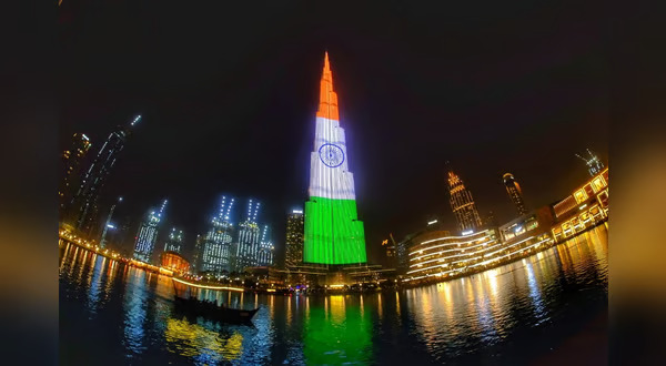 Indian flag displayed on Burj Khalifa for Indian Independence Day in UAE