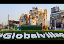 Dubai Global Village Season 30 launch featuring drones, skydivers, fireworks, Dubai Police supercars, and new attractions